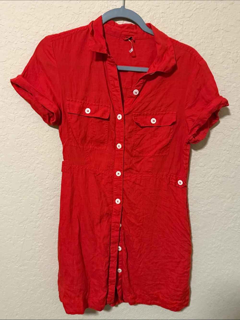 Free People Vibrant Orange Button-Down Shirt Dress